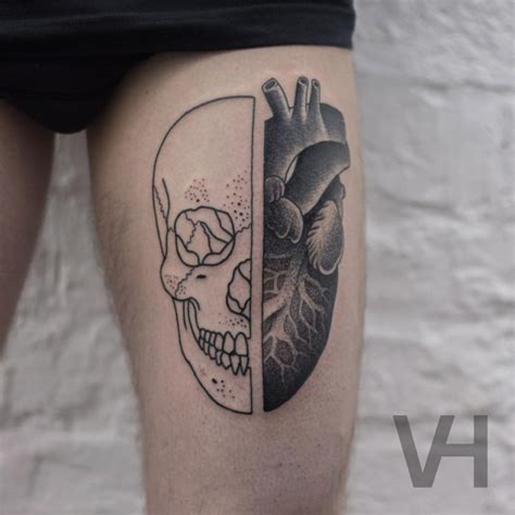Sketch Like Painted By Valentin Hirsch Tattoo Of Split Human Skull With