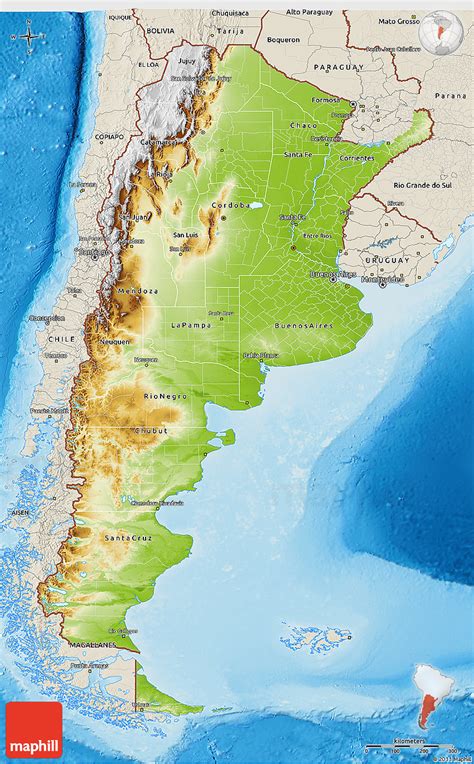 Physical 3d Map Of Argentina Shaded Relief Outside