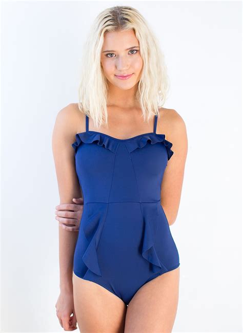 Double Ruffle Navy One Piece Modest Swimsuits Onepiece Swimsuit Modest Online Bathing Suits