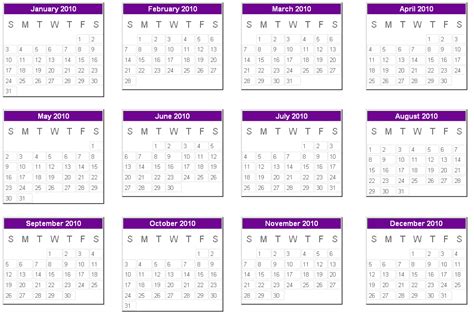 Printable Yearly Calendar 2010 Printable Hub