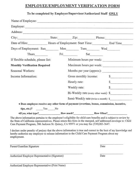 Free Printable Employment Verification Form