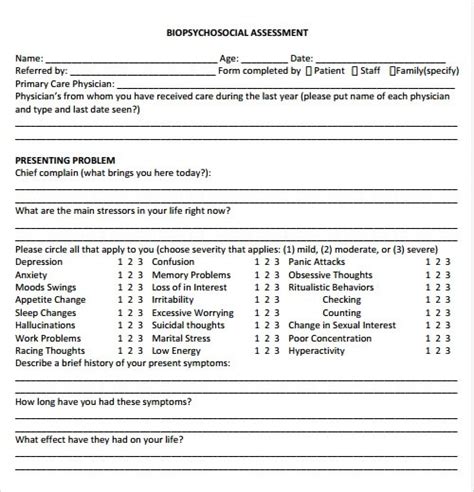 Sample Biopsychosocial Assessment Form The Document Template