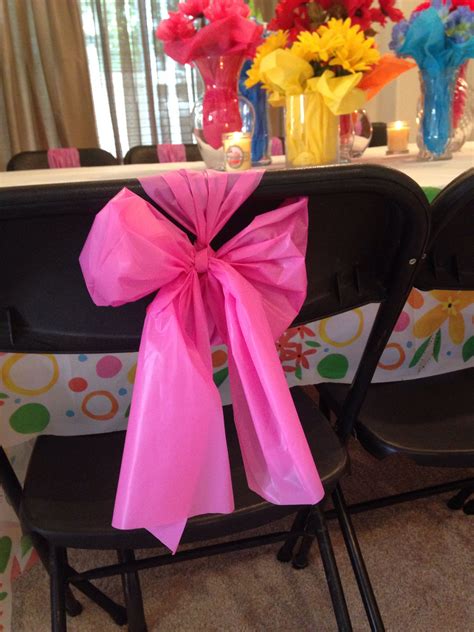 Baby ideas for all things. Chair bows, made 16 out of one plastic tablecloth | Table ...