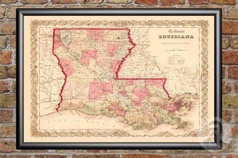 Vintage Louisiana Map 1855 Old Map Of Louisiana Historical Wall Art