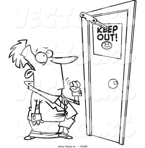 Vector Of A Cartoon Businessman At A Door With A Keep Out Sign