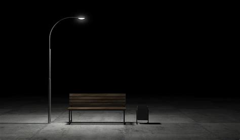Premium Photo Glowing Street Lamp At Night With Bench