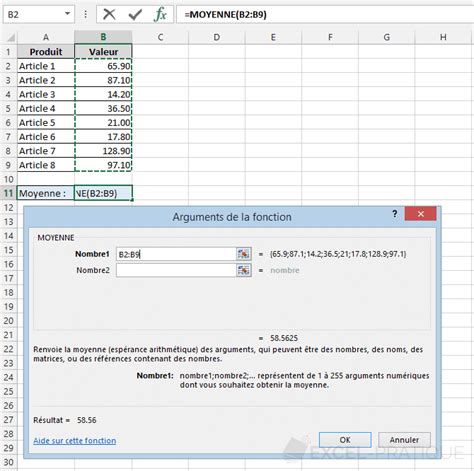 Fonction Excel Moyenne