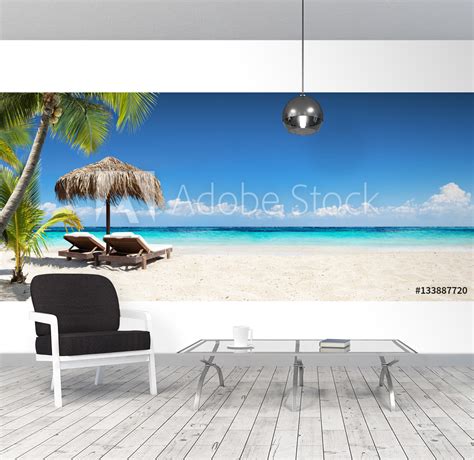 Chairs And Umbrella In Tropical Beach Seascape Banner From Wallmural