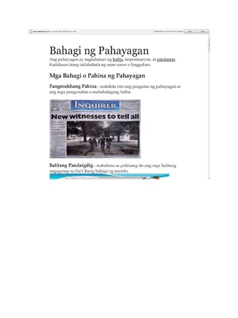 Bahagi Ng Newspaper Or Dyaryo