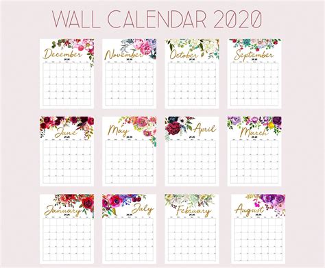 floral wall calendar printable botanical calendar