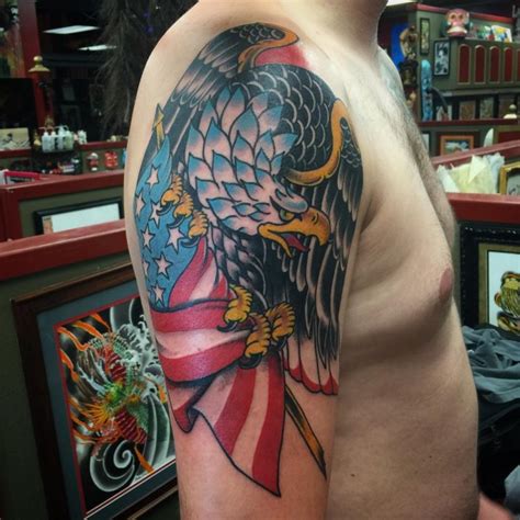 You can get this tattoo at different angles, some prefer a side view where one wing is visible, and the other partially sees. The 80 Best American Flag Tattoos for Men | Improb