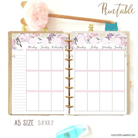 A5 Weekly Insert Weekly Planner Pages A5 Planner Refills Printable