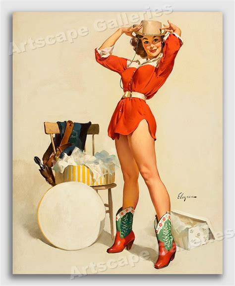 Elvgren Pin Up Girl Western Wear Poster Something New Cowgirl 20x24