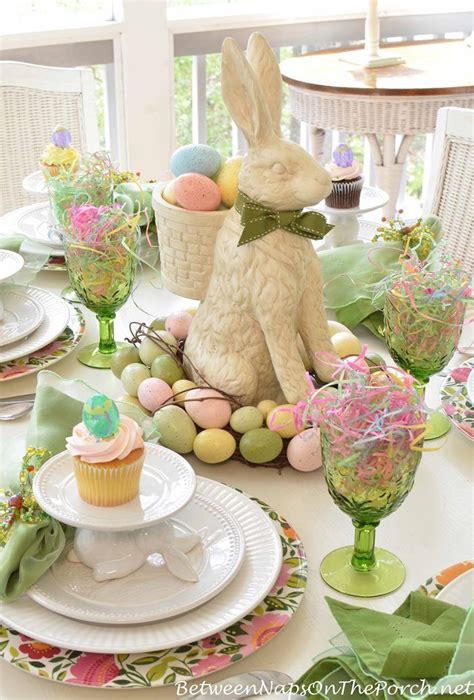 A Spring Table Setting With The Easter Bunny Easter Table Decorations