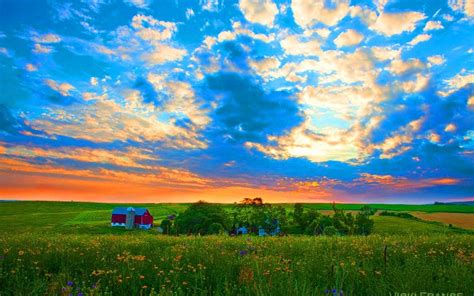 Sunset Over Farm Image Abyss