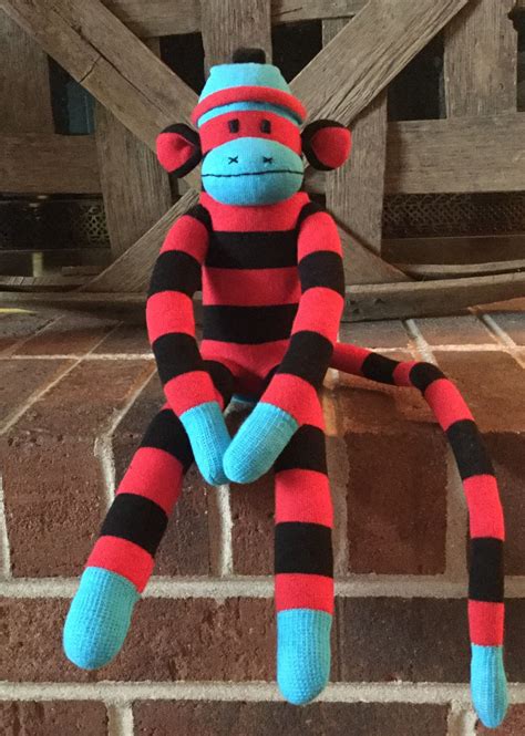 Sock Monkey Black And Red Rugby Striped Sock Monkey Sock Doll Soft