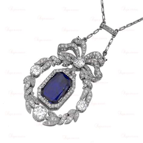 Antique Edwardian Sapphire Diamond Platinum Necklace Mtsj106