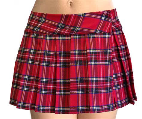 Classic Red Stewart Schoolgirl Tartan Plaid Pleat Mini Skirt Stewart
