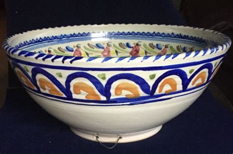 Large Ceramic Hand Painted Salad Bowl Toledo Spain 12 Inches Blue