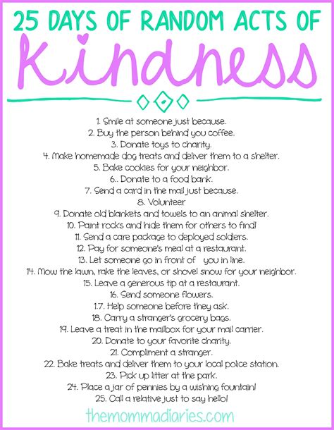 25 Days Of Random Acts Of Kindness Free Printables The Momma Diaries