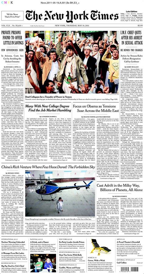 Newspaper New York Times Usa Newspapers In Usa Thursdays Edition