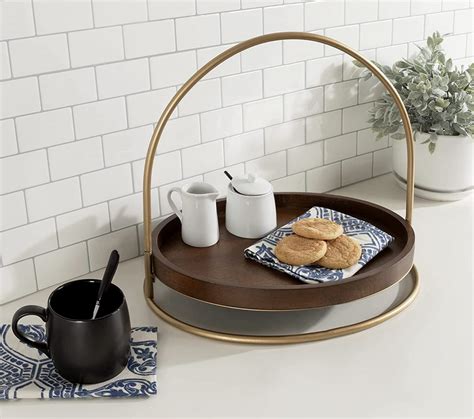 Decorative Kitchen Tray Round Shape With Tall Handle Unique Serving
