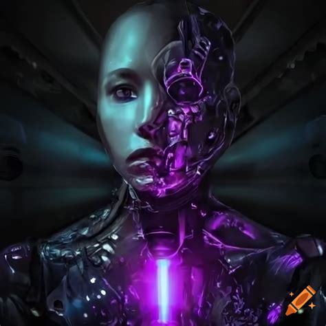 Close Up Of A Female Cyborg Goddess In A Dark Cyberpunk Cityscape On Craiyon