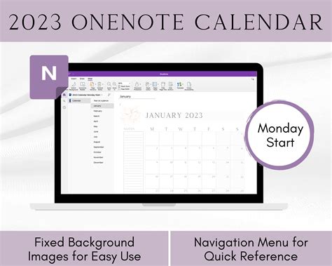 2023 Onenote Calendar Monday Start Onenote Monthly Calendar Etsy