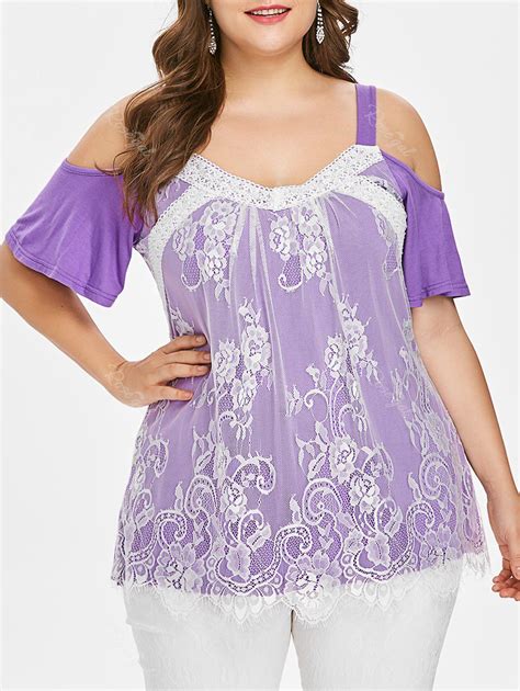 Off Plus Size Cold Shoulder Lace Overlay Top Rosegal