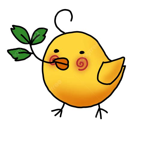 Yellow Chick Png Image Yellow Chick Bring Leaves Simple Cute Cartoon