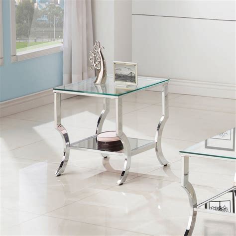 Coaster 1 Shelf Glass Top End Table In Chrome Glass Top End Tables