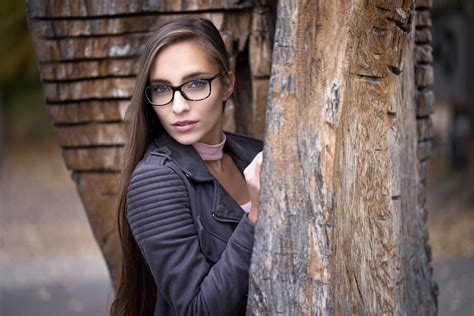 Brunette Girl Glasses Long Hair Model Women Wallpaperhd Girls