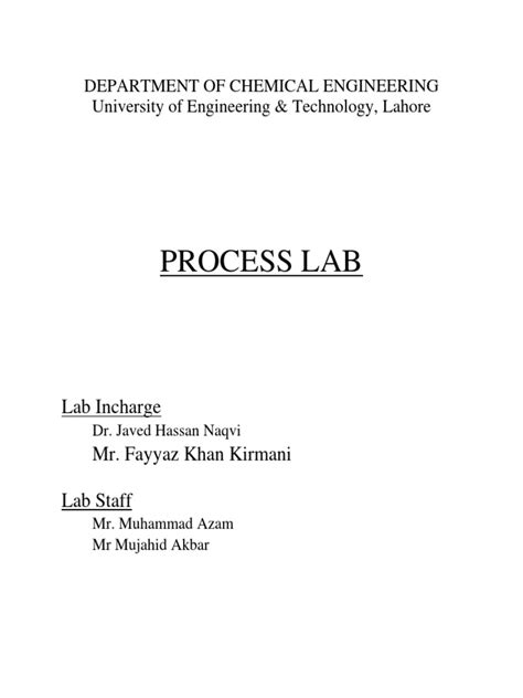 Process Lab Department Of Chemical Engineering University Of