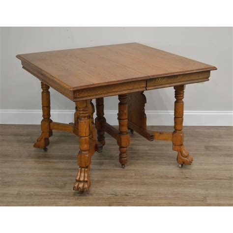 Victorian Antique Golden Oak Square Dining Table With 3 Leaves And North