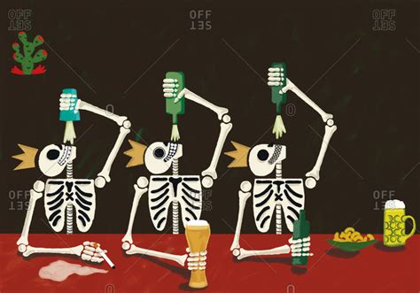 Skeletons Drinking In A Bar Stock Photo Offset