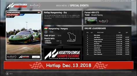Assetto Corsa Competizionepchotlap Hungaroring Dec Youtube
