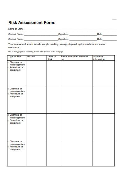 Free 52 Best Risk Assessment Forms In Pdf Ms Word Xls