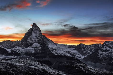 Matterhorn Nature Sunset Switzerland Mountains Sky Dark Hd