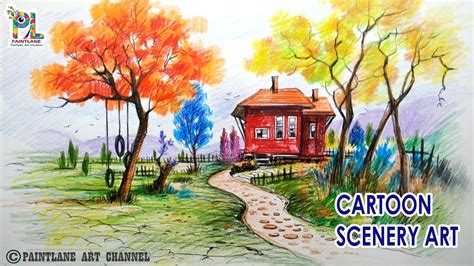 Learn Colorful Cartoon Scenery Art With Very Easy And Simple Drawing