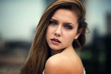 Wallpaper Face Women Model Depth Of Field Long Hair Blue Eyes