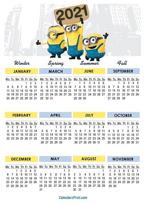 Blank calendar 2021 calendar may calendar monthly planner contact about. 2021 Calendar, A4 Paper Size, Printable Free, Minions ...