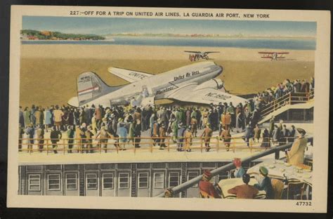 1947 United Airlines Laguardia Airport 1947 Vintage Linen Postcard