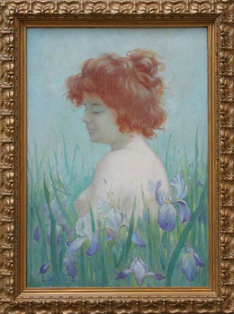 Art Nouveau Oil Painting Of A Nude With Irises By Horter 1900 For Sale