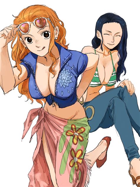 Urasanmyaku Nami One Piece Nico Robin One Piece Highres 2girls