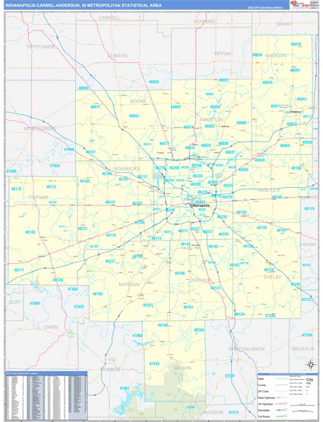 Indianapolis Carmel Anderson Metro Area In Zip Code Maps Basic