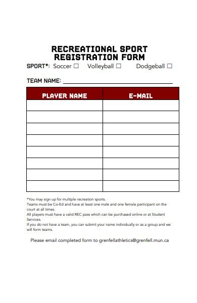 Free 37 Best Sports Registration Forms In Pdf Ms Word Excel