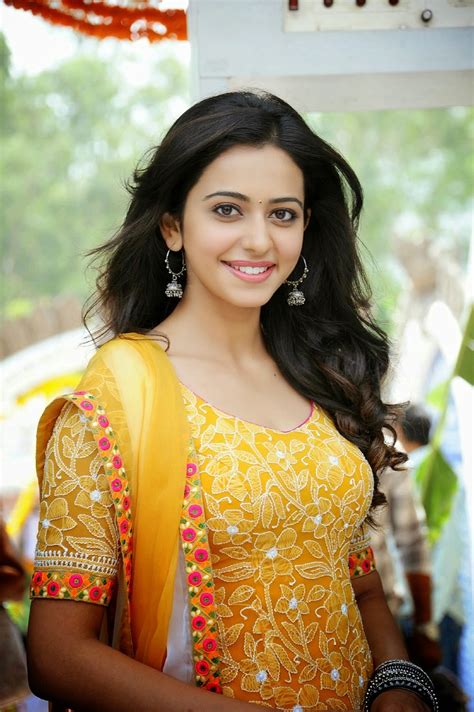 Rakul Preet Singh In Yellow Salwar Suit At Telugu Film Pandaga Chesko Opening Event Hot