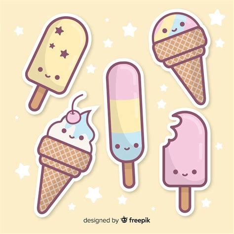 Kawaii Ice Cream Characters Free Vector
