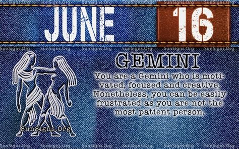 The 16th of june is that time in the calendar when the month of june turned towards its end, the sign of gemini too, and the entire first half of the year. June 16 - Birthday Horoscope Personality | Sun Signs