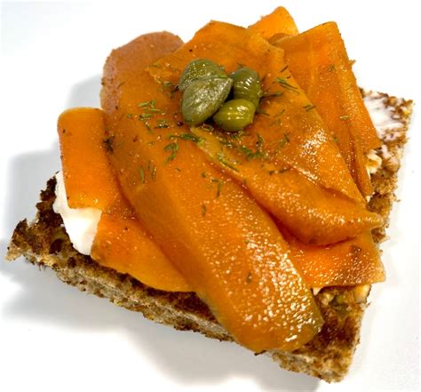 vegan smoked “salmon” carrots pebbles and toast